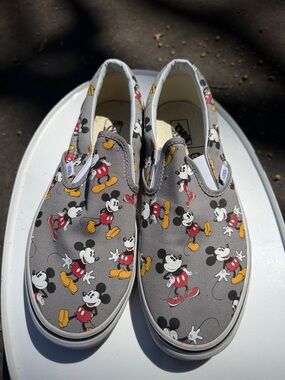 Vans Mickey Mouse Grey Slip-On Canvas Shoes - Classic Character Print